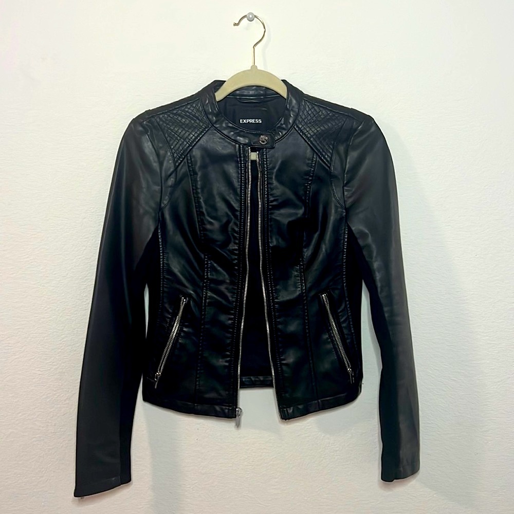 Fitted Express Denim Pleather Jacket